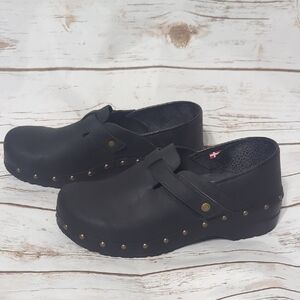 Sanita Black Studded Clogs